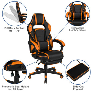 English Elm X40 Gaming Chair - Ergonomic Comfort with Reclining Design, Massaging Lumbar Support & Footrest Black with Orange Trim CH-00288-OR-GG