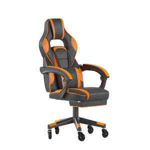 English Elm X40 Gaming Chair with Ergonomic Design, Fully Reclining Back, USB Massaging Pillow & Smooth Wheels Black with Orange Trim CH-00288-OR-RLB-GG