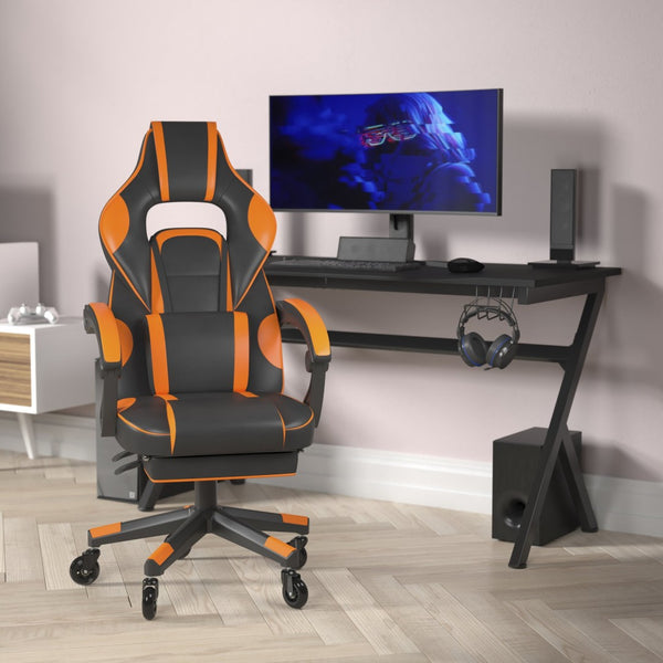 English Elm X40 Gaming Chair with Ergonomic Design, Fully Reclining Back, USB Massaging Pillow & Smooth Wheels Black with Orange Trim CH-00288-OR-RLB-GG