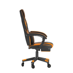 English Elm X40 Gaming Chair with Ergonomic Design, Fully Reclining Back, USB Massaging Pillow & Smooth Wheels Black with Orange Trim CH-00288-OR-RLB-GG