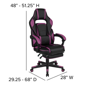 English Elm X40 Gaming Chair - Ergonomic Comfort with Reclining Design, Massaging Lumbar Support & Footrest Black with Purple Trim CH-00288-PR-GG