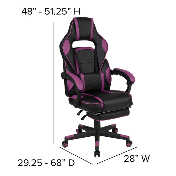 English Elm X40 Gaming Chair - Ergonomic Comfort with Reclining Design, Massaging Lumbar Support & Footrest Black with Purple Trim CH-00288-PR-GG