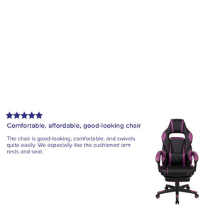 English Elm X40 Gaming Chair - Ergonomic Comfort with Reclining Design, Massaging Lumbar Support & Footrest Black with Purple Trim CH-00288-PR-GG