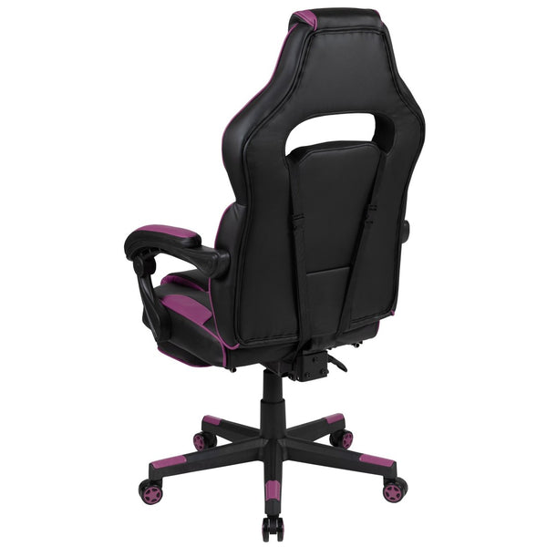 English Elm X40 Gaming Chair - Ergonomic Comfort with Reclining Design, Massaging Lumbar Support & Footrest Black with Purple Trim CH-00288-PR-GG