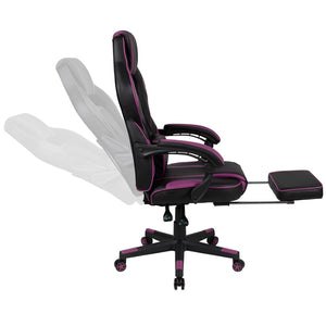 English Elm X40 Gaming Chair - Ergonomic Comfort with Reclining Design, Massaging Lumbar Support & Footrest Black with Purple Trim CH-00288-PR-GG