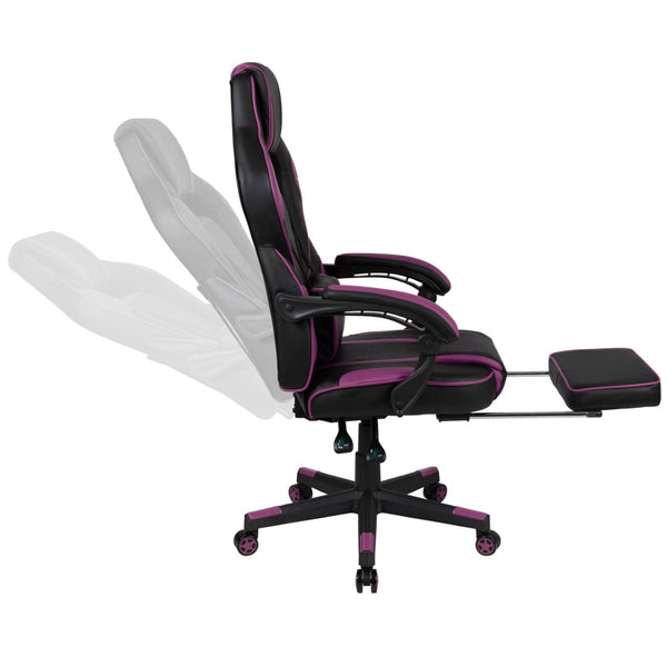 English Elm X40 Gaming Chair - Ergonomic Comfort with Reclining Design, Massaging Lumbar Support & Footrest Black with Purple Trim CH-00288-PR-GG