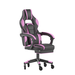 English Elm X40 Gaming Chair with Ergonomic Design, Fully Reclining Back, USB Massaging Pillow & Smooth Wheels Black with Purple Trim CH-00288-PR-RLB-GG