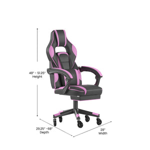 English Elm X40 Gaming Chair with Ergonomic Design, Fully Reclining Back, USB Massaging Pillow & Smooth Wheels Black with Purple Trim CH-00288-PR-RLB-GG