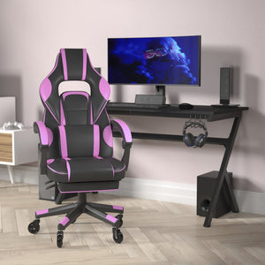 English Elm X40 Gaming Chair with Ergonomic Design, Fully Reclining Back, USB Massaging Pillow & Smooth Wheels Black with Purple Trim CH-00288-PR-RLB-GG