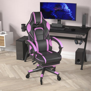 English Elm X40 Gaming Chair with Ergonomic Design, Fully Reclining Back, USB Massaging Pillow & Smooth Wheels Black with Purple Trim CH-00288-PR-RLB-GG