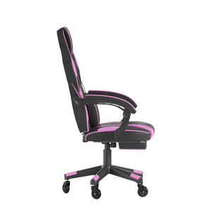 English Elm X40 Gaming Chair with Ergonomic Design, Fully Reclining Back, USB Massaging Pillow & Smooth Wheels Black with Purple Trim CH-00288-PR-RLB-GG