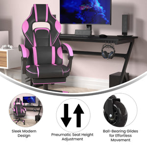 English Elm X40 Gaming Chair with Ergonomic Design, Fully Reclining Back, USB Massaging Pillow & Smooth Wheels Black with Purple Trim CH-00288-PR-RLB-GG
