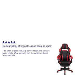 English Elm X40 Gaming Chair - Ergonomic Comfort with Reclining Design, Massaging Lumbar Support & Footrest Black with Red Trim CH-00288-RED-GG