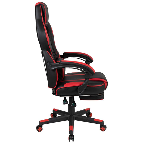 English Elm X40 Gaming Chair - Ergonomic Comfort with Reclining Design, Massaging Lumbar Support & Footrest Black with Red Trim CH-00288-RED-GG