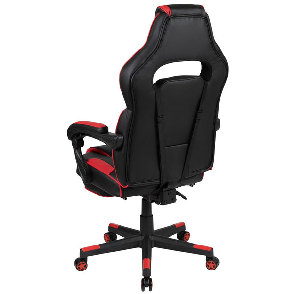 English Elm X40 Gaming Chair - Ergonomic Comfort with Reclining Design, Massaging Lumbar Support & Footrest Black with Red Trim CH-00288-RED-GG