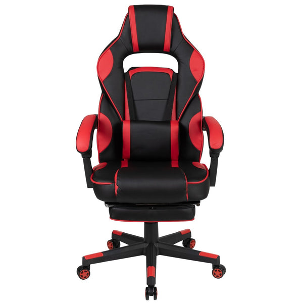 English Elm X40 Gaming Chair - Ergonomic Comfort with Reclining Design, Massaging Lumbar Support & Footrest Black with Red Trim CH-00288-RED-GG