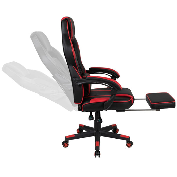 English Elm X40 Gaming Chair - Ergonomic Comfort with Reclining Design, Massaging Lumbar Support & Footrest Black with Red Trim CH-00288-RED-GG