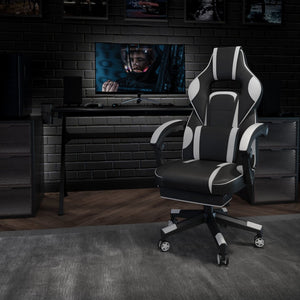 English Elm X40 Gaming Chair - Ergonomic Comfort with Reclining Design, Massaging Lumbar Support & Footrest Black with White Trim CH-00288-WH-GG