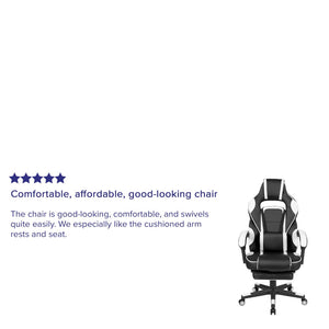 English Elm X40 Gaming Chair - Ergonomic Comfort with Reclining Design, Massaging Lumbar Support & Footrest Black with White Trim CH-00288-WH-GG