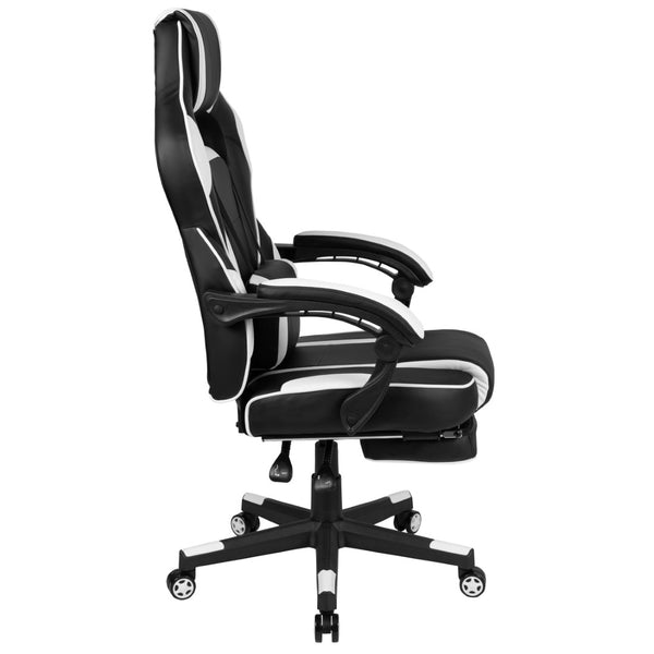 English Elm X40 Gaming Chair - Ergonomic Comfort with Reclining Design, Massaging Lumbar Support & Footrest Black with White Trim CH-00288-WH-GG