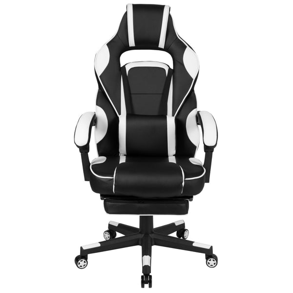 English Elm X40 Gaming Chair - Ergonomic Comfort with Reclining Design, Massaging Lumbar Support & Footrest Black with White Trim CH-00288-WH-GG