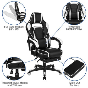 English Elm X40 Gaming Chair - Ergonomic Comfort with Reclining Design, Massaging Lumbar Support & Footrest Black with White Trim CH-00288-WH-GG