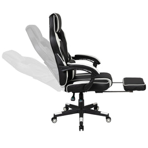 English Elm X40 Gaming Chair - Ergonomic Comfort with Reclining Design, Massaging Lumbar Support & Footrest Black with White Trim CH-00288-WH-GG