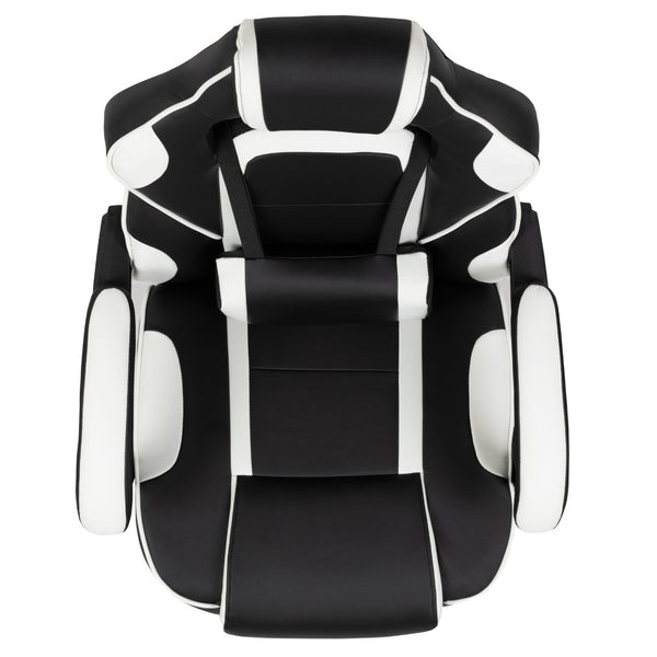 English Elm X40 Gaming Chair - Ergonomic Comfort with Reclining Design, Massaging Lumbar Support & Footrest Black with White Trim CH-00288-WH-GG