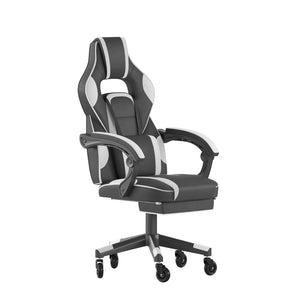 English Elm X40 Gaming Chair with Ergonomic Design, Fully Reclining Back, USB Massaging Pillow & Smooth Wheels Black with White Trim CH-00288-WH-RLB-GG