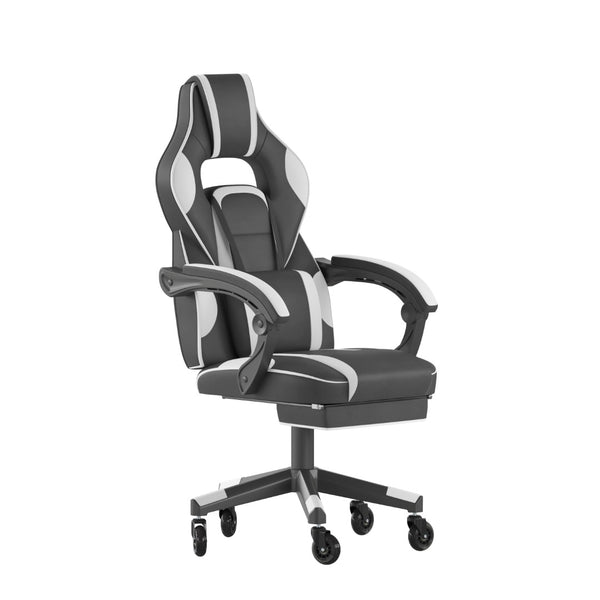 English Elm X40 Gaming Chair with Ergonomic Design, Fully Reclining Back, USB Massaging Pillow & Smooth Wheels Black with White Trim CH-00288-WH-RLB-GG