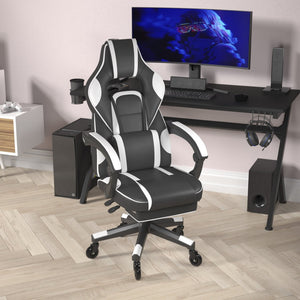 English Elm X40 Gaming Chair with Ergonomic Design, Fully Reclining Back, USB Massaging Pillow & Smooth Wheels Black with White Trim CH-00288-WH-RLB-GG