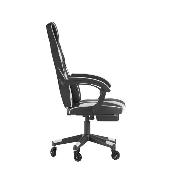 English Elm X40 Gaming Chair with Ergonomic Design, Fully Reclining Back, USB Massaging Pillow & Smooth Wheels Black with White Trim CH-00288-WH-RLB-GG