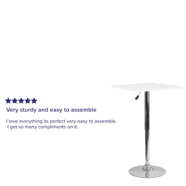 English Elm Pearl 23.75'' Square Adjustable Height Table - Stylish White Wood Swivel Top for Versatile Spaces CH-1-GG