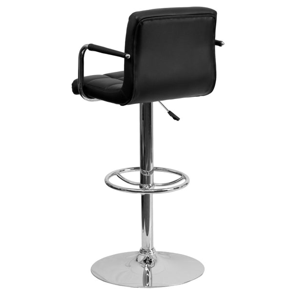 English Elm Genna Contemporary Quilted Vinyl Adjustable Barstool with Chrome Base for Modern Spaces and Comfort Black CH-102029-BK-GG