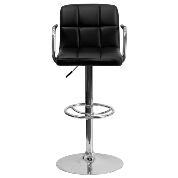 English Elm Genna Contemporary Quilted Vinyl Adjustable Barstool with Chrome Base for Modern Spaces and Comfort Black CH-102029-BK-GG