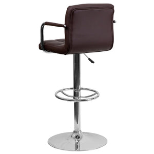 English Elm Genna Contemporary Quilted Vinyl Adjustable Barstool with Chrome Base for Modern Spaces and Comfort Brown CH-102029-BRN-GG