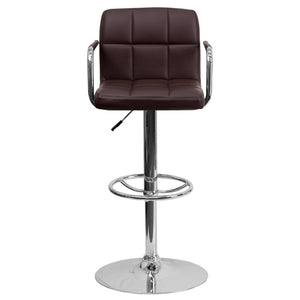English Elm Genna Contemporary Quilted Vinyl Adjustable Barstool with Chrome Base for Modern Spaces and Comfort Brown CH-102029-BRN-GG