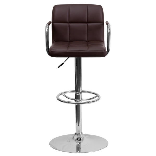English Elm Genna Contemporary Quilted Vinyl Adjustable Barstool with Chrome Base for Modern Spaces and Comfort Brown CH-102029-BRN-GG