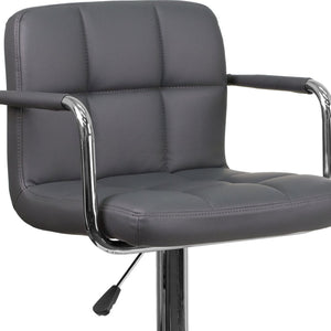 English Elm Genna Contemporary Quilted Vinyl Adjustable Barstool with Chrome Base for Modern Spaces and Comfort Gray CH-102029-GY-GG