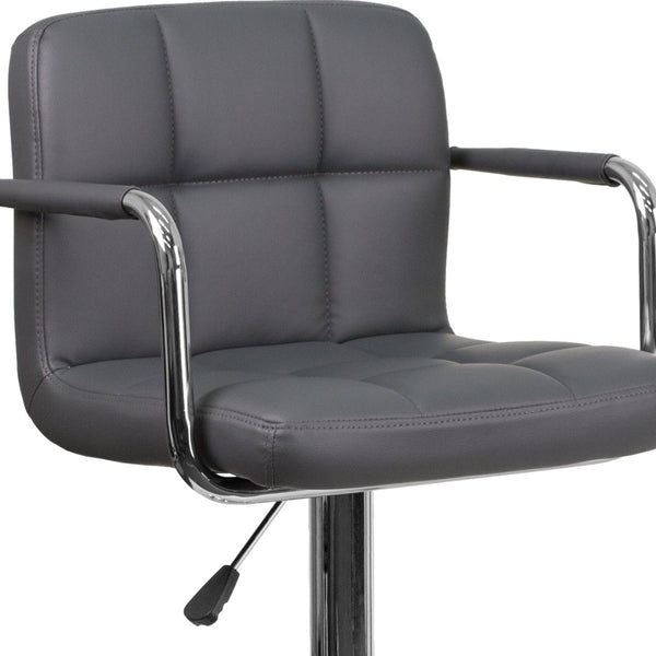 English Elm Genna Contemporary Quilted Vinyl Adjustable Barstool with Chrome Base for Modern Spaces and Comfort Gray CH-102029-GY-GG