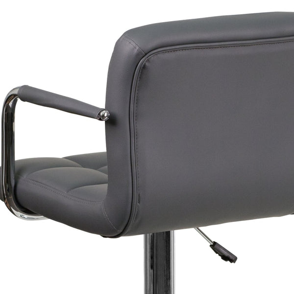 English Elm Genna Contemporary Quilted Vinyl Adjustable Barstool with Chrome Base for Modern Spaces and Comfort Gray CH-102029-GY-GG