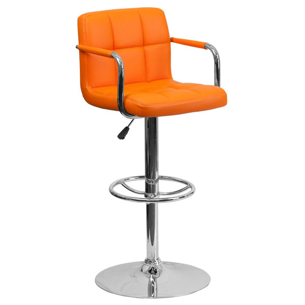 English Elm Genna Contemporary Quilted Vinyl Adjustable Barstool with Chrome Base for Modern Spaces and Comfort Orange CH-102029-ORG-GG