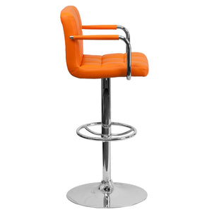 English Elm Genna Contemporary Quilted Vinyl Adjustable Barstool with Chrome Base for Modern Spaces and Comfort Orange CH-102029-ORG-GG