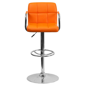 English Elm Genna Contemporary Quilted Vinyl Adjustable Barstool with Chrome Base for Modern Spaces and Comfort Orange CH-102029-ORG-GG