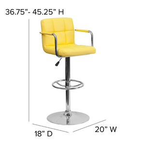 English Elm Genna Contemporary Quilted Vinyl Adjustable Barstool with Chrome Base for Modern Spaces and Comfort Yellow CH-102029-YEL-GG