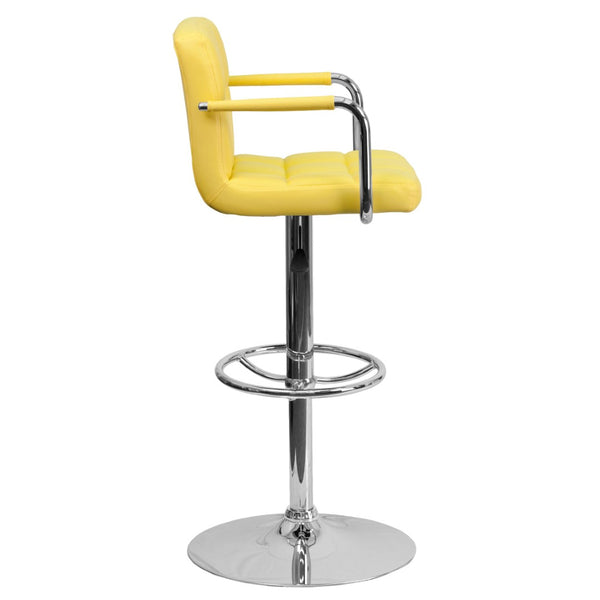 English Elm Genna Contemporary Quilted Vinyl Adjustable Barstool with Chrome Base for Modern Spaces and Comfort Yellow CH-102029-YEL-GG