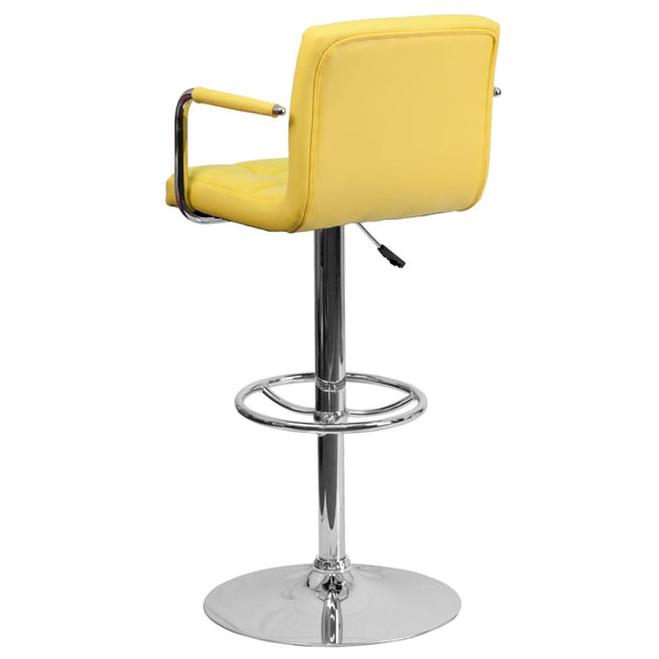 English Elm Genna Contemporary Quilted Vinyl Adjustable Barstool with Chrome Base for Modern Spaces and Comfort Yellow CH-102029-YEL-GG