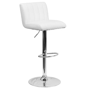 English Elm Genevieve Adjustable Height Barstool - Sleek White Vinyl with Chrome Base & Vertical Stitch Design CH-112010-WH-GG