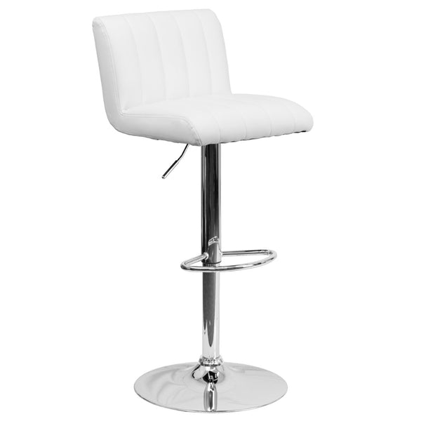 English Elm Genevieve Adjustable Height Barstool - Sleek White Vinyl with Chrome Base & Vertical Stitch Design CH-112010-WH-GG