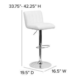 English Elm Genevieve Adjustable Height Barstool - Sleek White Vinyl with Chrome Base & Vertical Stitch Design CH-112010-WH-GG